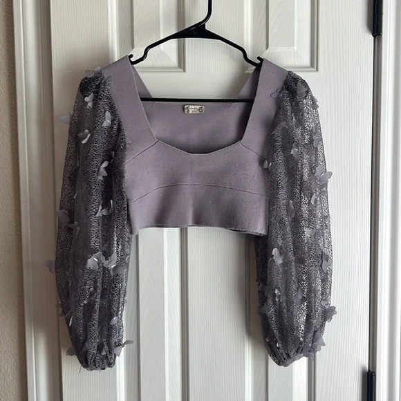 Free People Purple Lilac intimately Butterfly Top by Crop - Picture 8 of 12